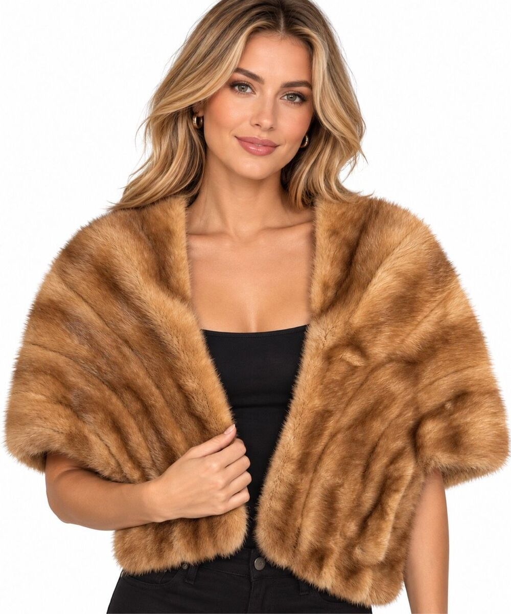 Julius Garfinckel & Co. Vintage Genuine Mink Fur Stole Capelet Brown
